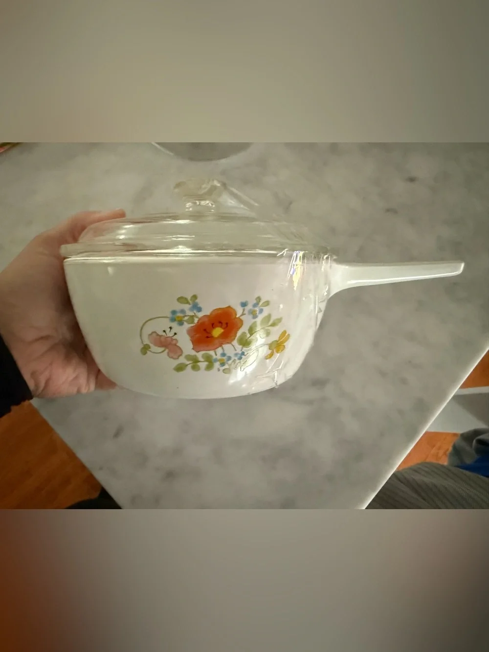 Vintage Corning Ware 1 1/2 pint handle saucepan Pyrex Wildflower floral P-82-B